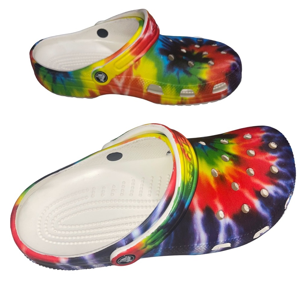 Unisex vibrant and Colorful Rainbow colors Tie-Dye CROCS men’s 8 women’s 10 - Picture 5 of 6